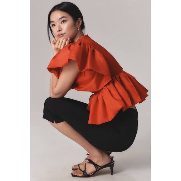 NWT Anthropologie Sunday in Brooklyn V-Neck Babydoll Red Blouse Sz L - Picture 9 of 9